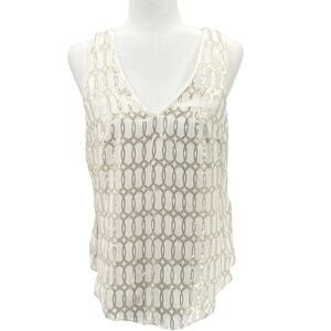 White House Black Market Womens Silk Metallic Gold Tank Blouse Small